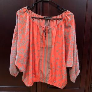 Coral and Gray colored blouse from Express